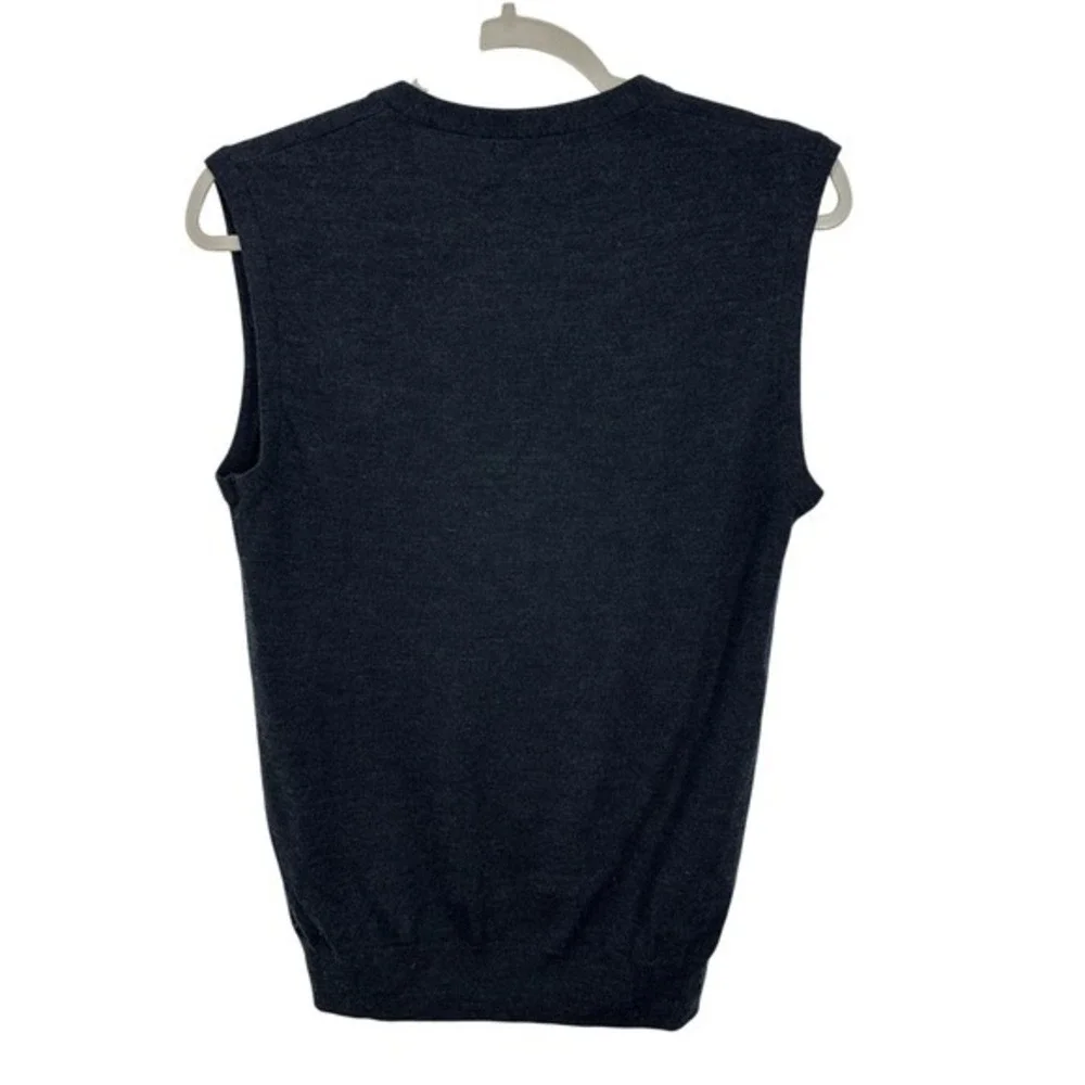 J. Crew Men's Dark Gray 100% Merino Wool V Neck Sweater‎ Vest Preppy Academia